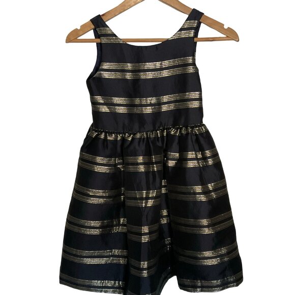 👣 5/$25 - Navy Formal Dress with Gold/Silver Stripes - Picture 3 of 4